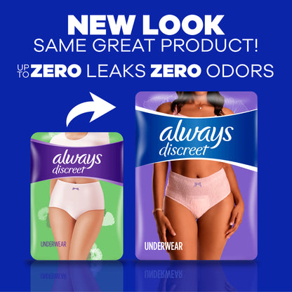 Always Discreet Adult Incontinence Underwear for Women, L,