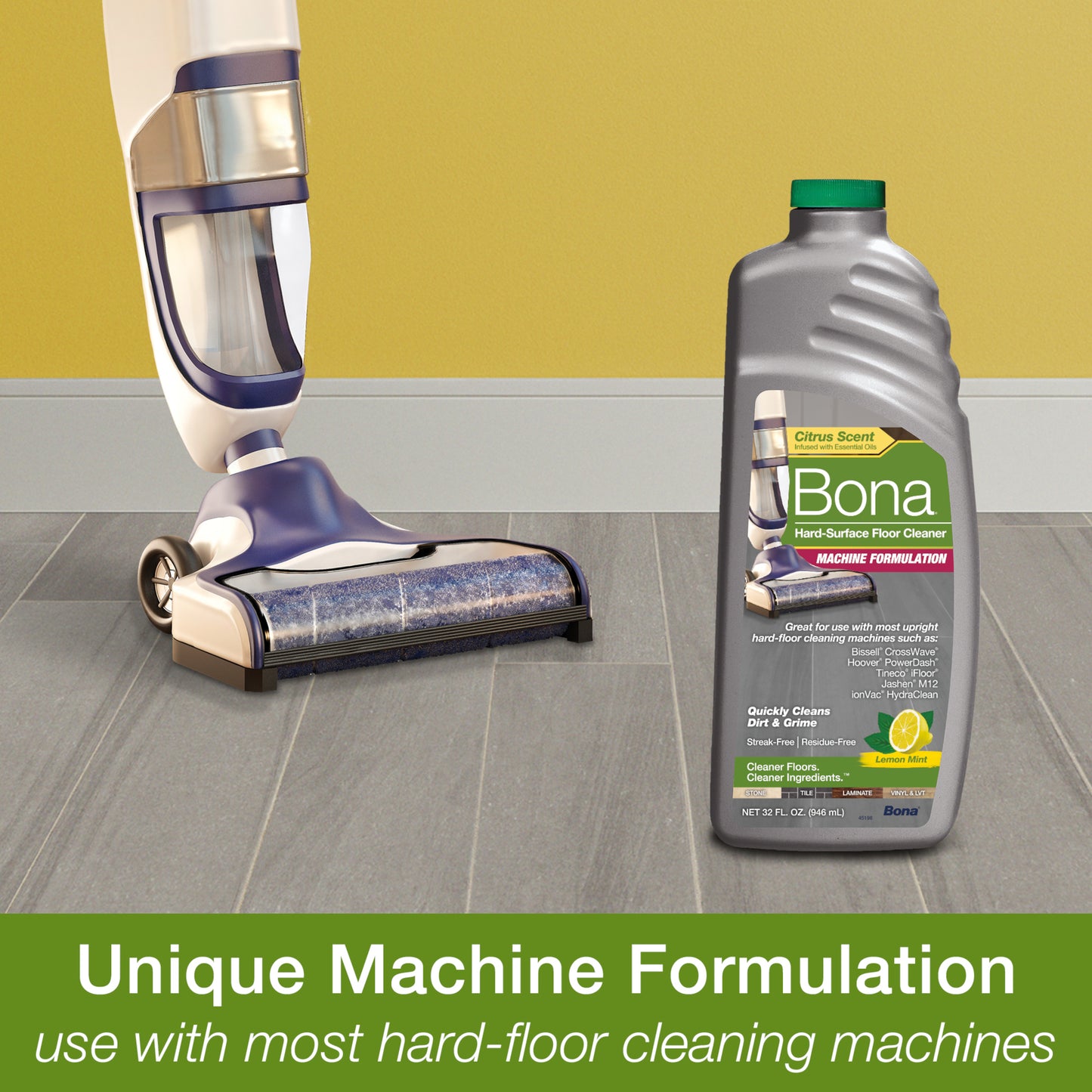 Bona Machine Concentrate Refill for Hard-Surface Flooring, Lemon Mint Scent, 32 Fluid Ounces