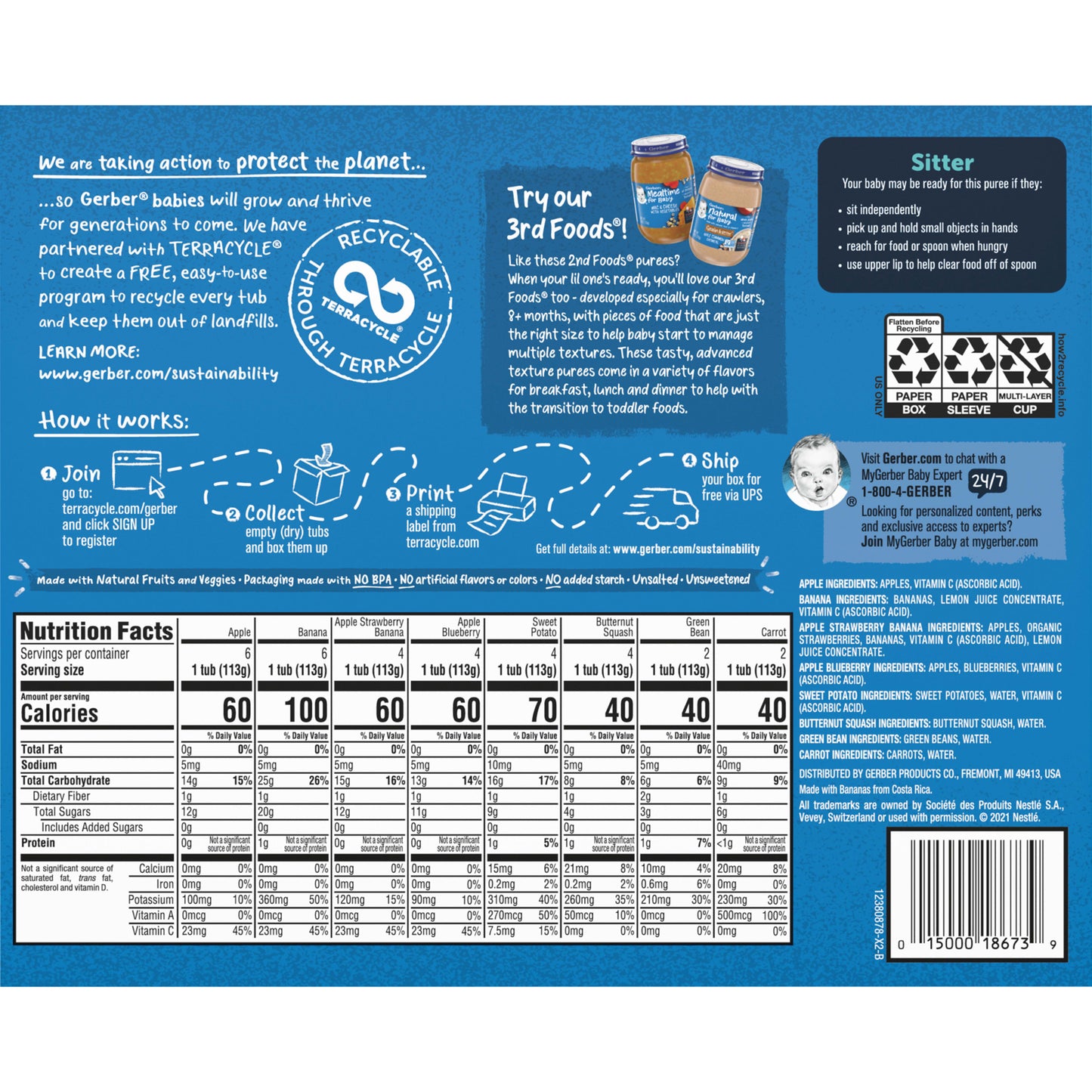 Gerber 2nd Foods Natural for Baby Fruit &amp; Veggie Favorites, Variety Pack, 4 oz Tubs (32 Pack)