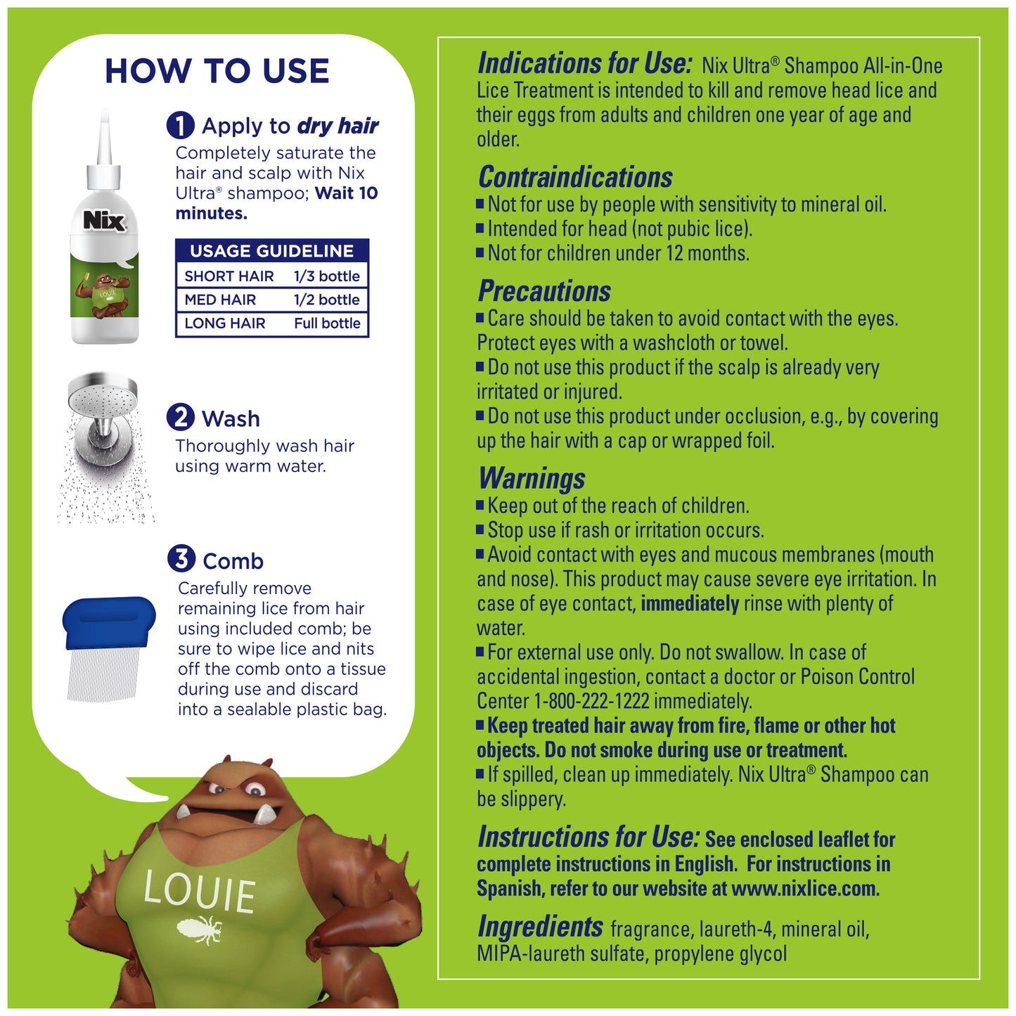 Nix Ultra Superlice Treatment, All-in-One Shampoo, 4 fl oz & Lice Removal Comb
