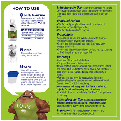 Nix Ultra Superlice Treatment, All-in-One Shampoo, 4 fl oz & Lice Removal Comb