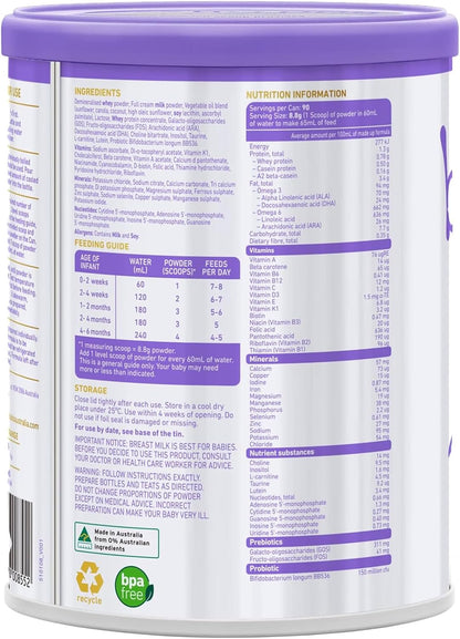 Bubs Supreme Infant Formula, Stage 1, Infants 0-6 months, Made with A2 Beta-Casein Protein Cows Milk, 28.2 oz