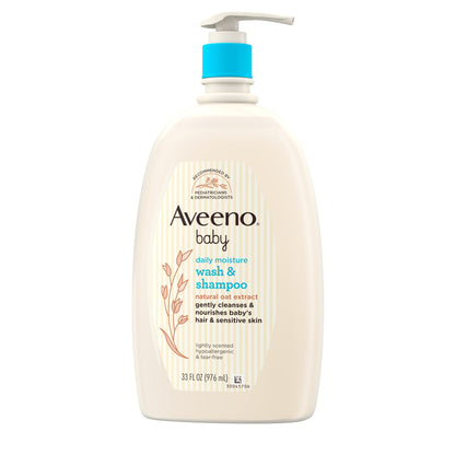 Aveeno Baby Daily Moisture Wash & Shampoo, Oat Extract, 33 fl. oz