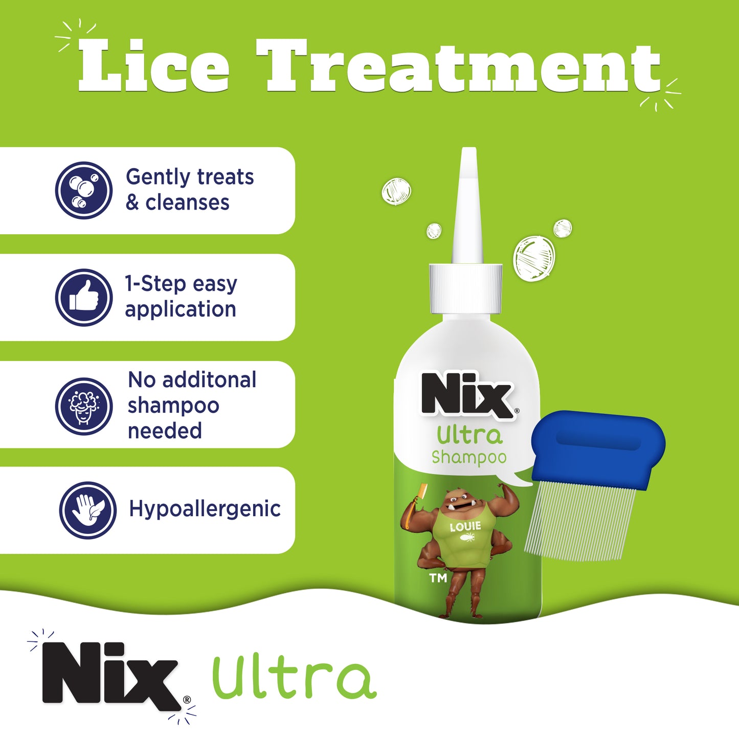 Nix Ultra Superlice Treatment, All-in-One Shampoo, 4 fl oz & Lice Removal Comb