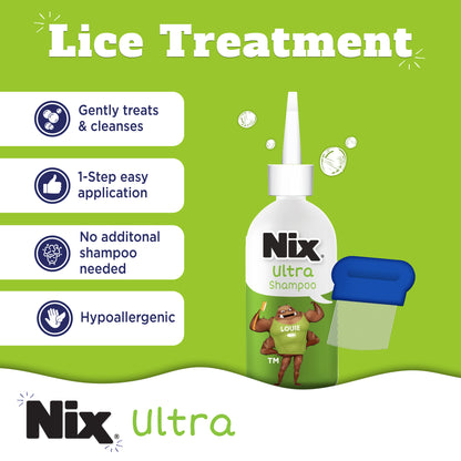 Nix Ultra Superlice Treatment, All-in-One Shampoo, 4 fl oz & Lice Removal Comb
