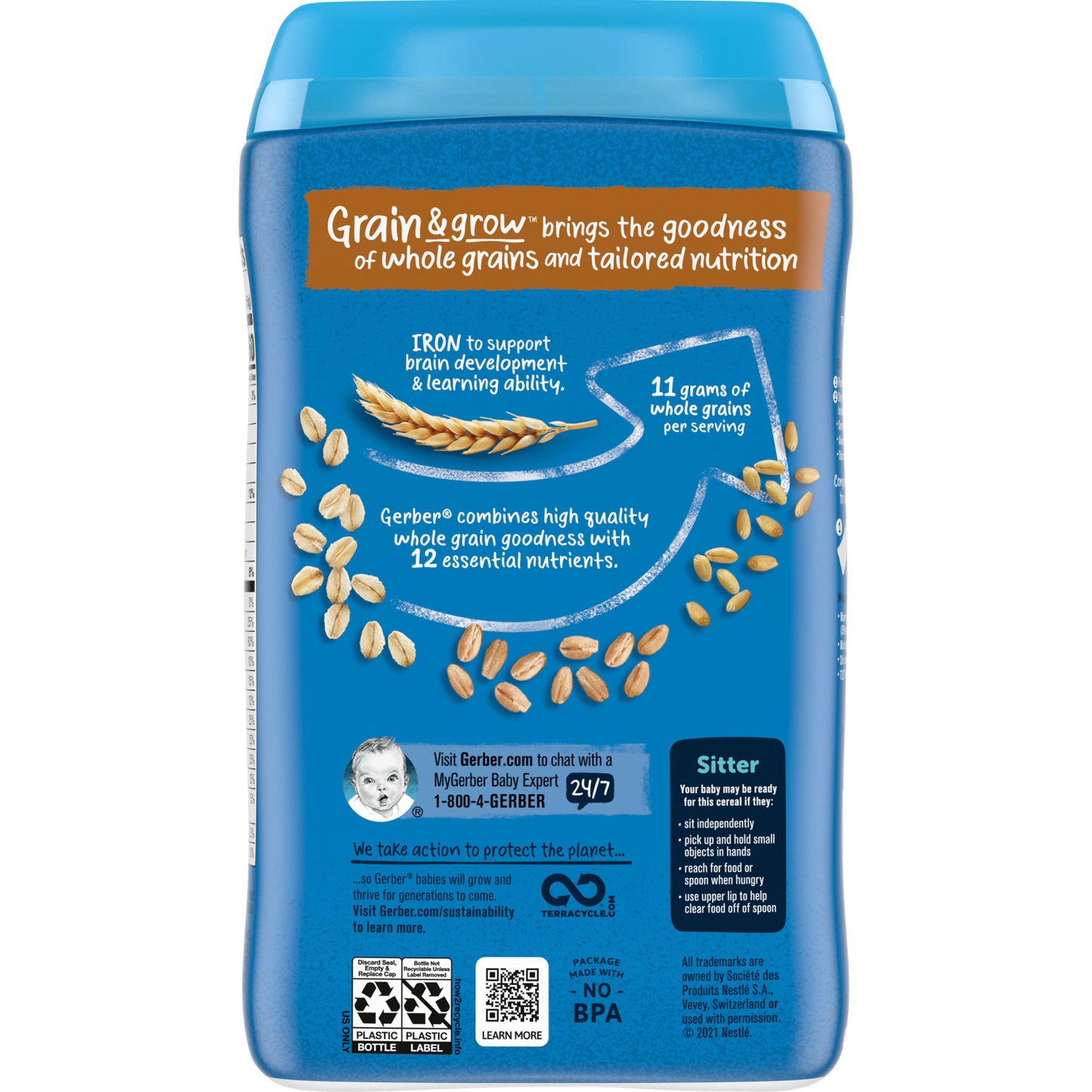 Gerber 2nd Foods Cereal for Baby Grain &amp; Grow Baby Cereal, Multigrain, 16 oz Canister