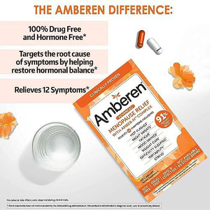 Amberen Multi-Symptom Menopause Relief Supplements for Women, Hot Flash & Night Sweats Relief, 60 count