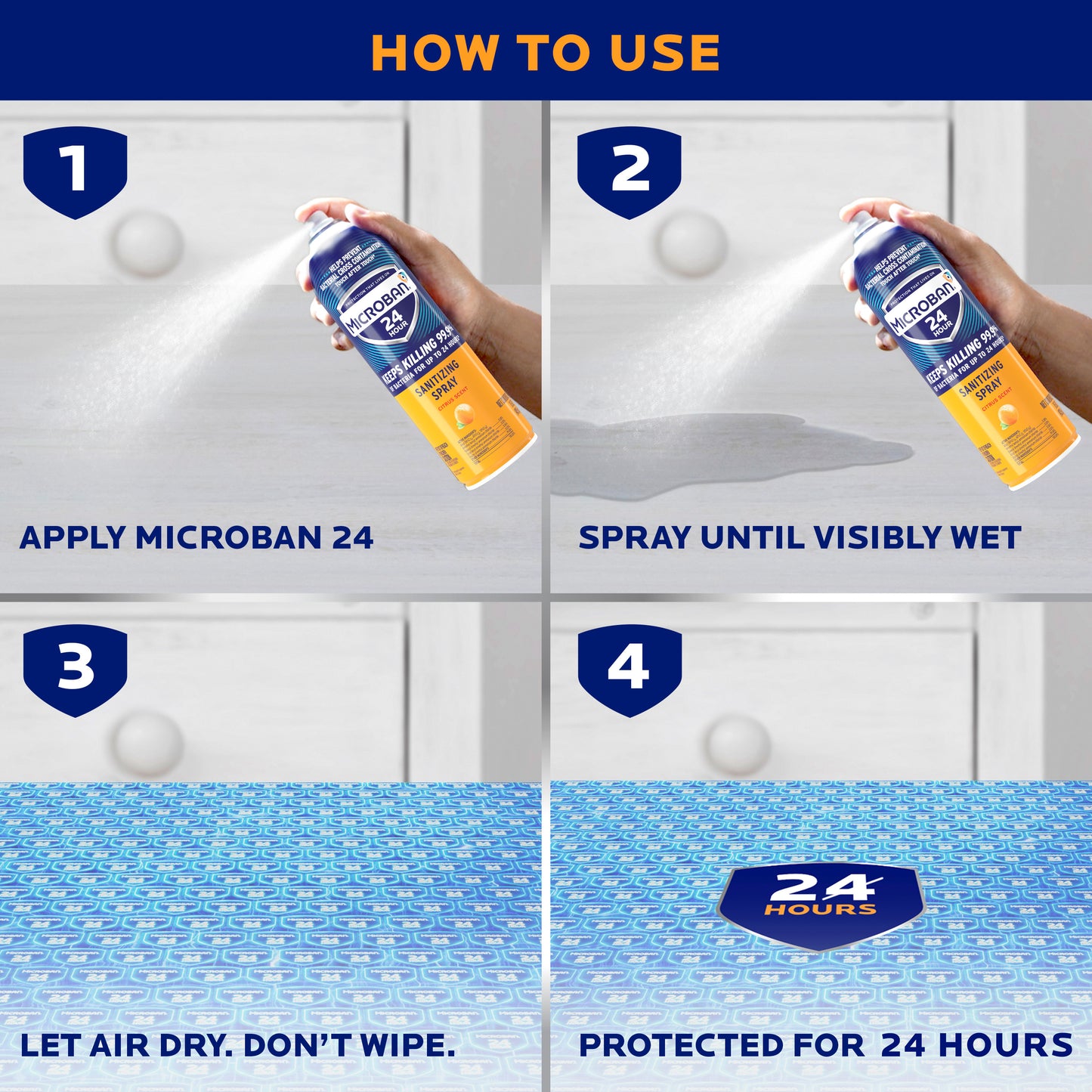 Microban 24 Hour Disinfectant Sanitizing Spray, Citrus Scent, 15 oz