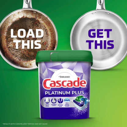Cascade Platinum Plus Dish Detergent ActionPacs, Power of Bleach, Mountain Scent 21 Count,